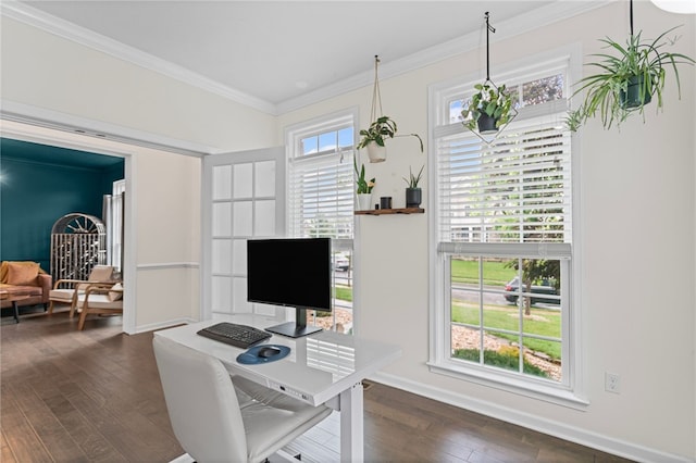 3035 Brookstone Dr, Cecil, PA 15317 - office space with ornamental molding, dark wood-type flooring, and baseboards