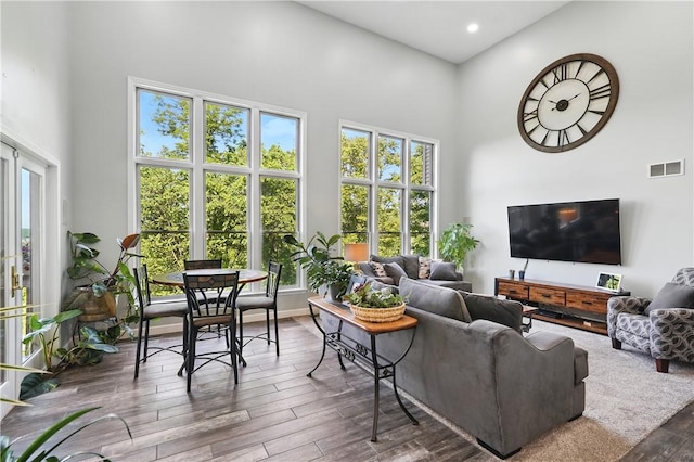 235 Valley Circle Dr, Speers Boro, PA 15022 - living area featuring a towering ceiling, wood finished floors, and recessed lighting