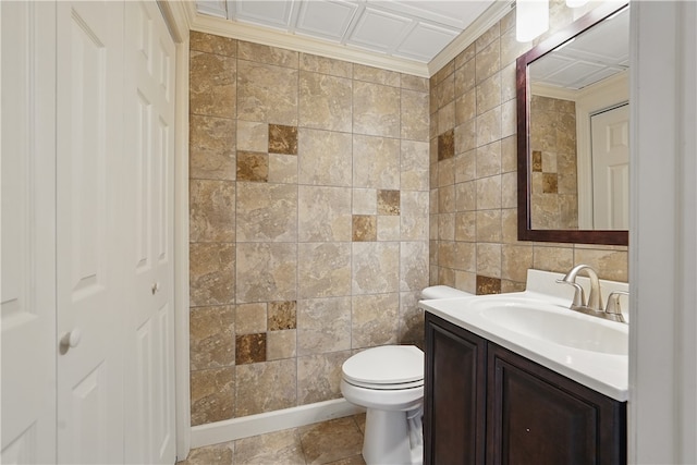 235 Valley Circle Dr, Speers Boro, PA 15022 - bathroom featuring vanity, tile walls, toilet, ornamental molding, and a closet