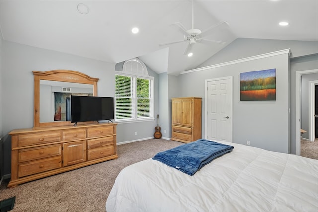235 Valley Circle Dr, Speers Boro, PA 15022 - bedroom with vaulted ceiling, light carpet, baseboards, recessed lighting, and ceiling fan