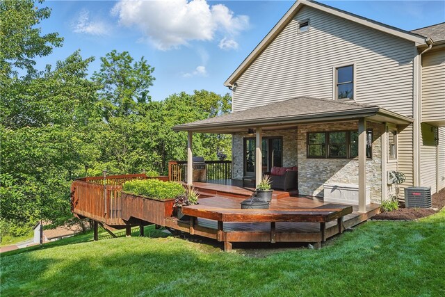 235 Valley Circle Dr, Speers Boro, PA 15022 - back of house with central AC, a lawn, and a wooden deck