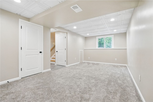 450 Limestone Dr, Bethel Park, PA 15102 - empty room with an ornate ceiling, recessed lighting, carpet floors, baseboards, and stairway