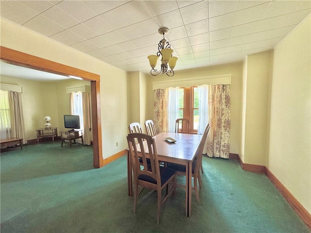 4404 Hollow Rd, Shenango Twp Law, PA 16101 - dining area with carpet, a chandelier, baseboards, and an AC wall unit