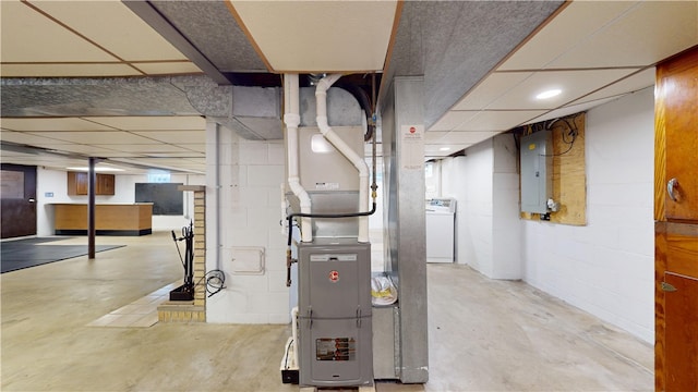 721 Herman Rd, Summit Twp But, PA 16002 - finished below grade area with electric panel, washer / clothes dryer, concrete block wall, and heating unit