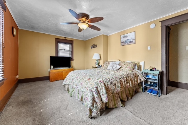 800 Romine Ave, Port Vue, PA 15133 - carpeted bedroom with baseboards, crown molding, a ceiling fan, and a textured ceiling