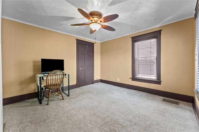 800 Romine Ave, Port Vue, PA 15133 - carpeted office space with a ceiling fan, crown molding, and baseboards