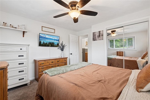 1703 Barry Dr, North Huntingdon, PA 15642 - bedroom featuring dark carpet, a ceiling fan, and a closet
