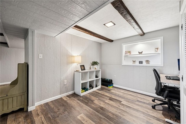 1703 Barry Dr, North Huntingdon, PA 15642 - office featuring wood finished floors, beam ceiling, baseboards, and wood walls