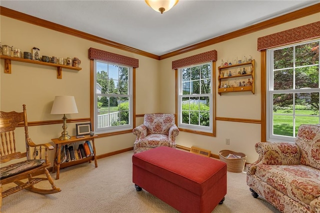 117 Bayberry Ln, Cranberry Twp, PA 16066 - living area featuring carpet flooring, crown molding, and baseboards