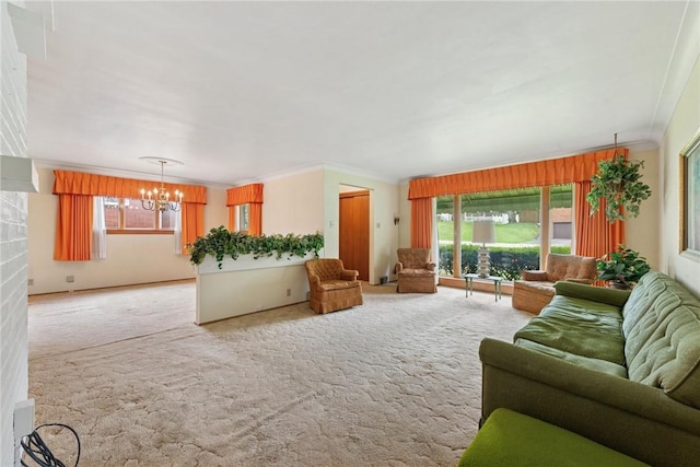 1341 Foxboro Dr, Monroeville, PA 15146 - living area featuring ornamental molding, carpet floors, and a chandelier