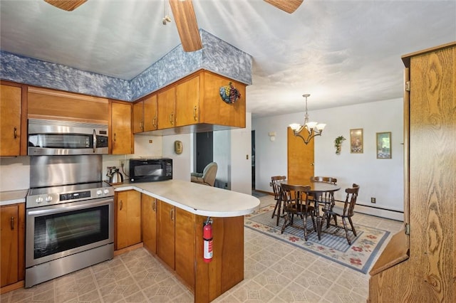 178 Sagamore Rd, Cowanshanock Twp, PA 16249 - kitchen with stainless steel appliances, a peninsula, brown cabinetry, and light countertops