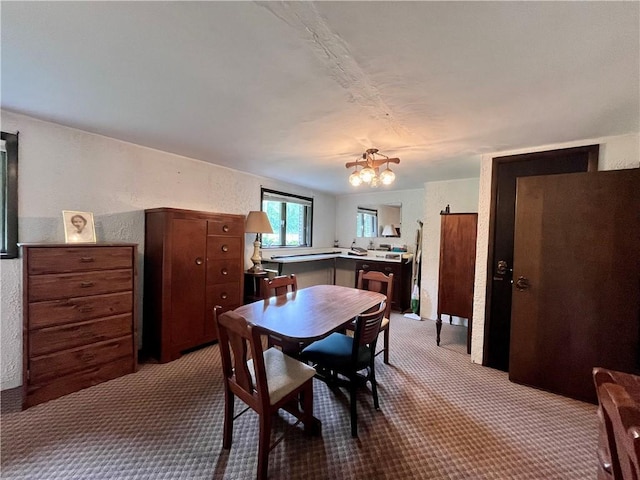 590 N Kings Creek Rd, Pa, PA 15021 - dining space featuring carpet, a chandelier, and a textured wall