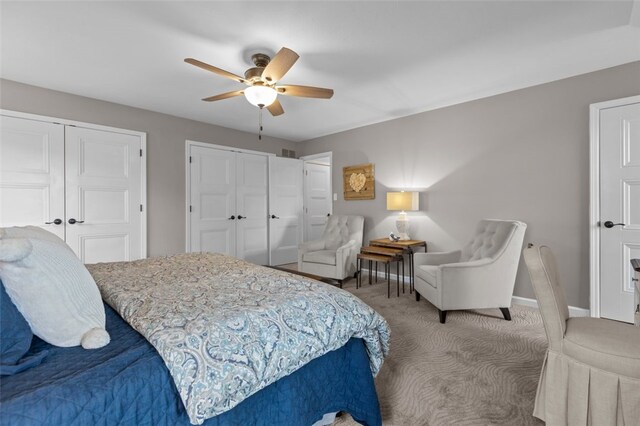 809 Timber Trl, Collier Twp, PA 15071 - carpeted bedroom featuring multiple closets, ceiling fan, and baseboards