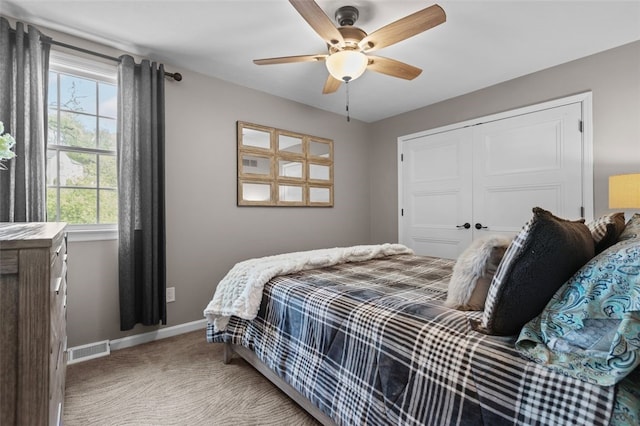 809 Timber Trl, Collier Twp, PA 15071 - carpeted bedroom featuring baseboards, a closet, and ceiling fan