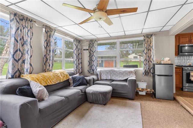 507 Moss Ln, Pymatuning Twp, PA 16125 - living area with ceiling fan and light colored carpet