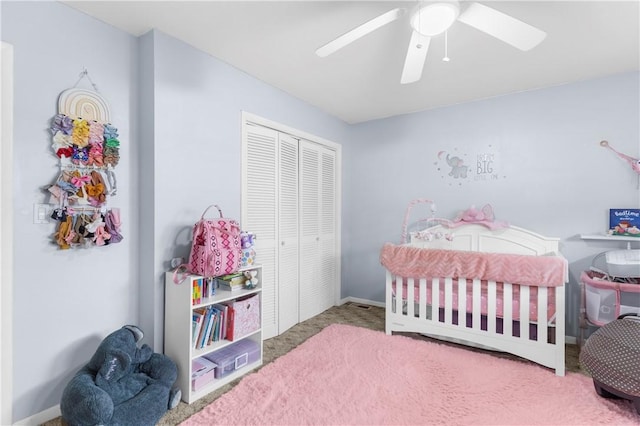 507 Moss Ln, Pymatuning Twp, PA 16125 - carpeted bedroom with a closet and ceiling fan