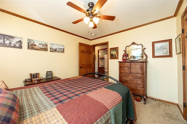 214 Fullingmill Rd, Jefferson Twp Mer, PA 16137 - bedroom with light colored carpet, baseboards, ornamental molding, and a ceiling fan