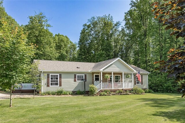 214 Fullingmill Rd, Jefferson Twp Mer, PA 16137 - single story home with covered porch, a front yard, and a shingled roof