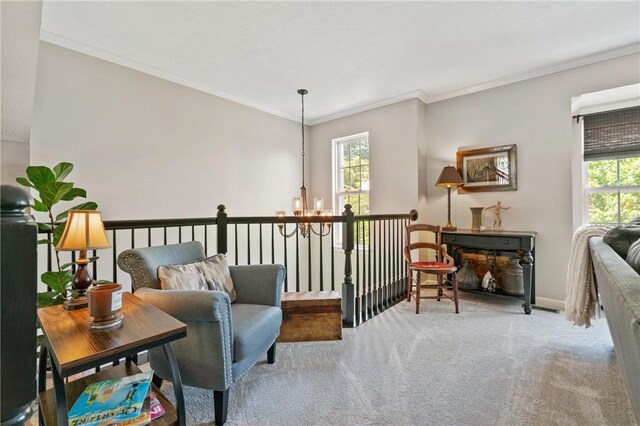 675 Village Green Blvd E, Adams Twp, PA 16046 - sitting room featuring carpet, crown molding, a chandelier, and baseboards