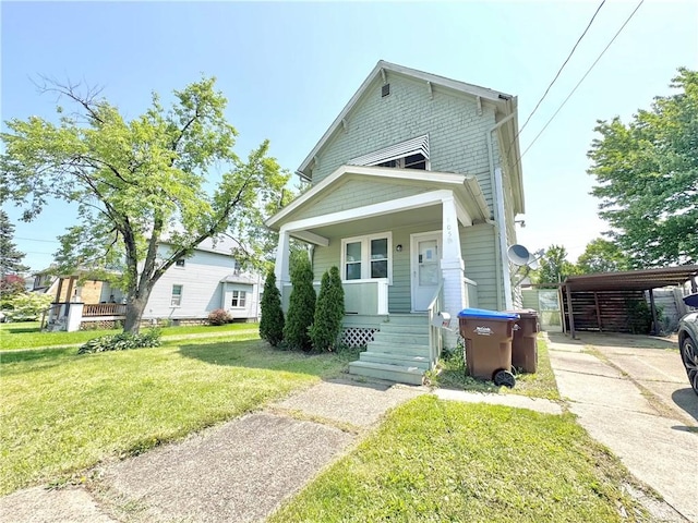 805 Stambaugh Ave, Sharon, PA 16146 - view of front of home featuring a carport, a porch, a front yard, and driveway