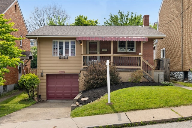 1624 Rockford Ave, Brookline, PA 15226 - ranch-style home with a chimney, driveway, a garage, a front lawn, and brick siding