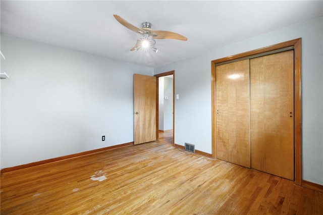 1624 Rockford Ave, Brookline, PA 15226 - unfurnished bedroom featuring baseboards, light wood-style floors, a closet, and a ceiling fan