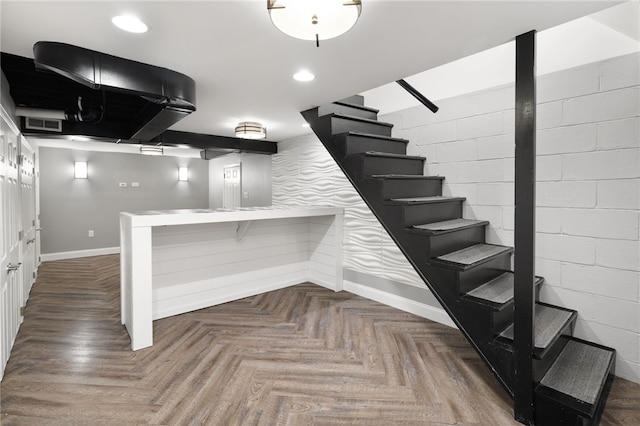1624 Rockford Ave, Brookline, PA 15226 - stairway with baseboards, concrete block wall, and recessed lighting