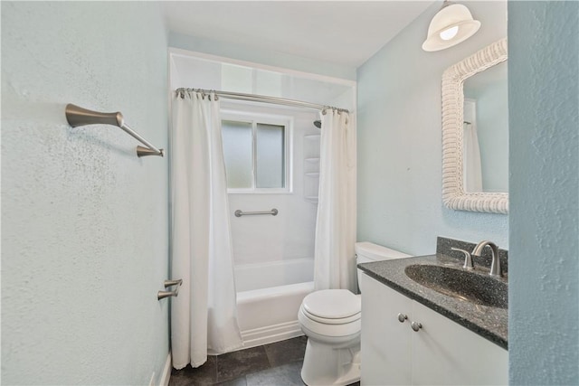 124 Wyndfield Dr, East Huntingdon, PA 15666 - bathroom with vanity, toilet, shower / bath combo with shower curtain, and a textured wall