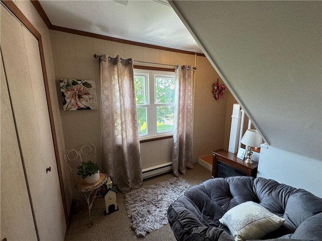 1172 Oak St, Indiana Boro Ind, PA 15701 - carpeted living area featuring a baseboard radiator and crown molding