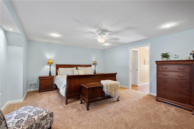 1299 Oakridge Rd, South Fayette, PA 15057 - bedroom with light colored carpet, baseboards, ceiling fan, and recessed lighting