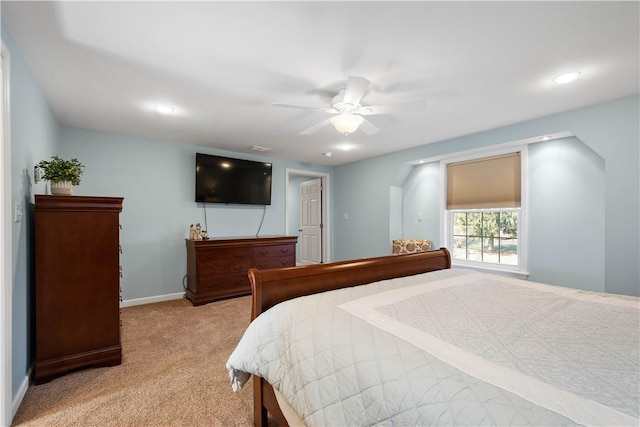 1299 Oakridge Rd, South Fayette, PA 15057 - bedroom with light carpet, baseboards, a ceiling fan, and recessed lighting