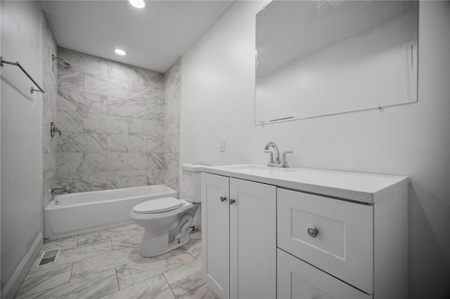 815 W Main St, Carnegie, PA 15106 - bathroom with marble finish flooring, vanity, toilet, washtub / shower combination, and recessed lighting