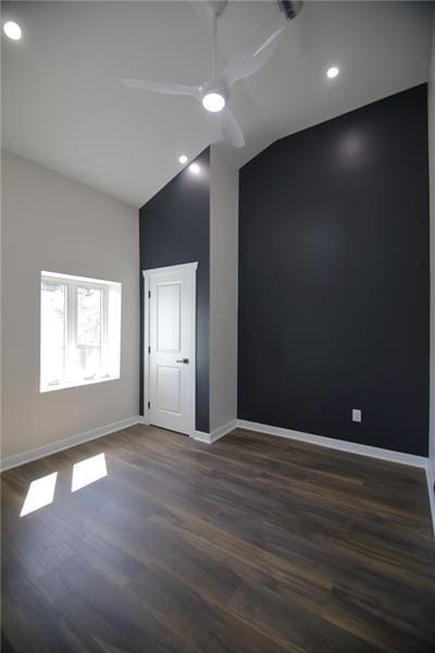 2040 Constitution Blvd, Elizabeth Twp/Boro, PA 15135 - empty room with ceiling fan, lofted ceiling, dark wood-style flooring, baseboards, and recessed lighting
