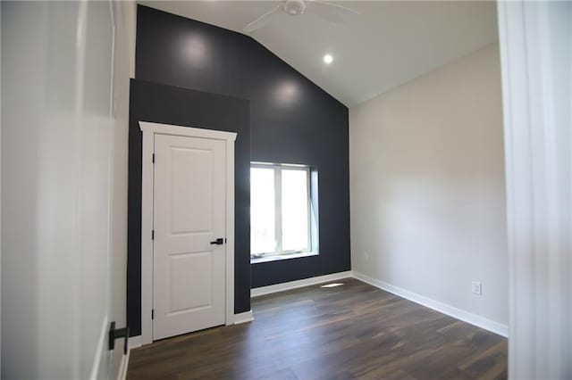 2040 Constitution Blvd, Elizabeth Twp/Boro, PA 15135 - unfurnished room featuring dark wood-style flooring, baseboards, a ceiling fan, high vaulted ceiling, and recessed lighting