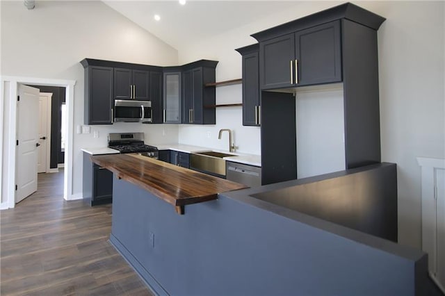 2040 Constitution Blvd, Elizabeth Twp/Boro, PA 15135 - kitchen with appliances with stainless steel finishes, a sink, open shelves, butcher block countertops, and dark wood-type flooring