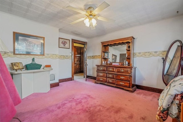 306 Meadow Ave, Charleroi Boro, PA 15022 - carpeted bedroom featuring a ceiling fan, baseboards, and crown molding
