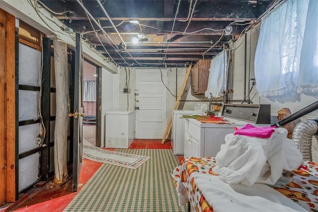 306 Meadow Ave, Charleroi Boro, PA 15022 - unfinished below grade area with washer and dryer and refrigerator