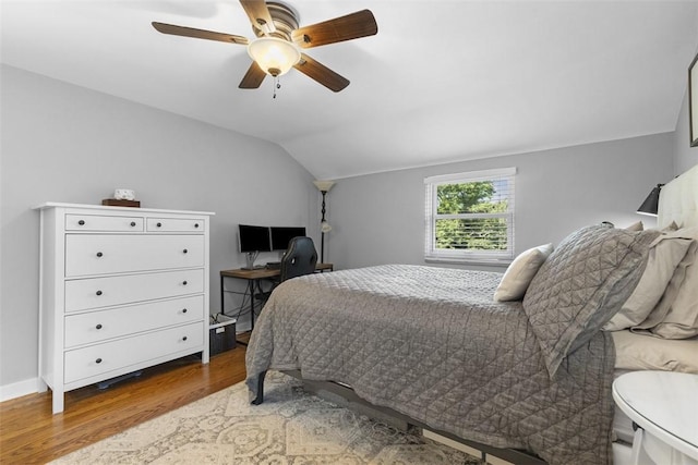752 Washington, Ross Twp, PA 15229 - bedroom featuring wood finished floors, lofted ceiling, and ceiling fan