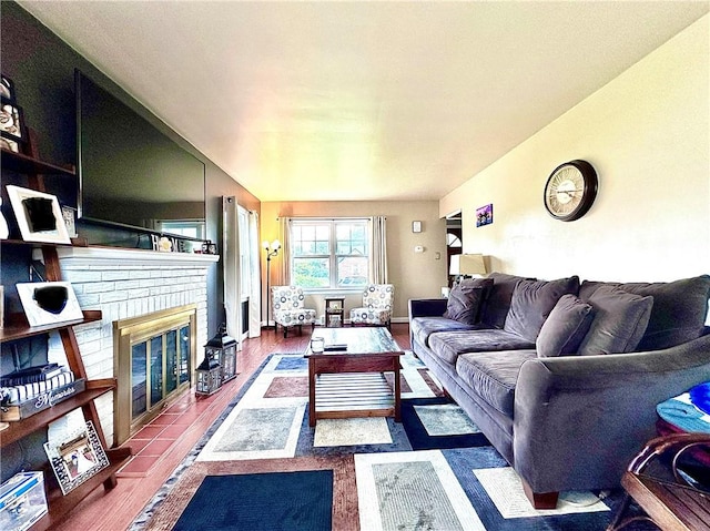 104 Kenneth Ave, Neshannock Twp, PA 16105 - living area featuring a brick fireplace and wood finished floors