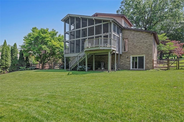1648 Little Meadow Rd, Upper St Clair, PA 15241 - rear view of property featuring a sunroom, stairway, and brick siding