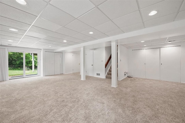 1648 Little Meadow Rd, Upper St Clair, PA 15241 - basement with carpet, a drop ceiling, recessed lighting, and stairway