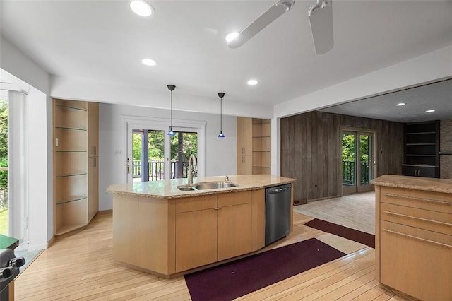 1648 Little Meadow Rd, Upper St Clair, PA 15241 - kitchen featuring dishwasher, a sink, plenty of natural light, light wood finished floors, and recessed lighting