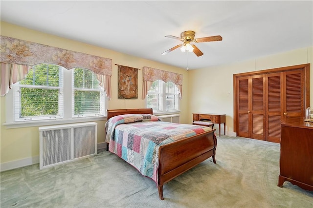1150 Morningside Ave, Morningside, PA 15206 - bedroom with radiator, carpet, a closet, a ceiling fan, and baseboards