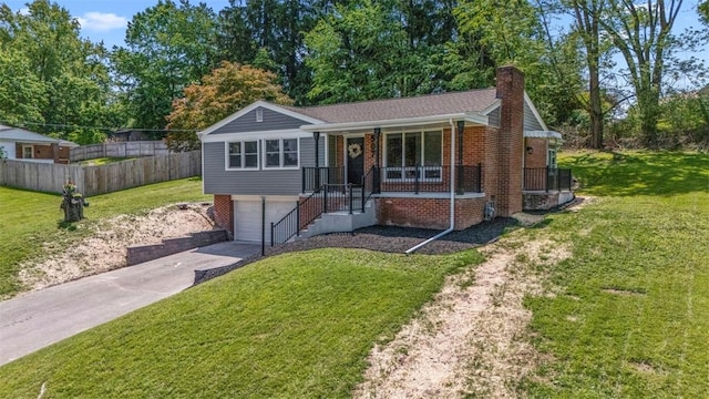 507 Edgehill Dr, Richland, PA 15044 - view of front of property with concrete driveway, a chimney, brick siding, a porch, and an attached garage