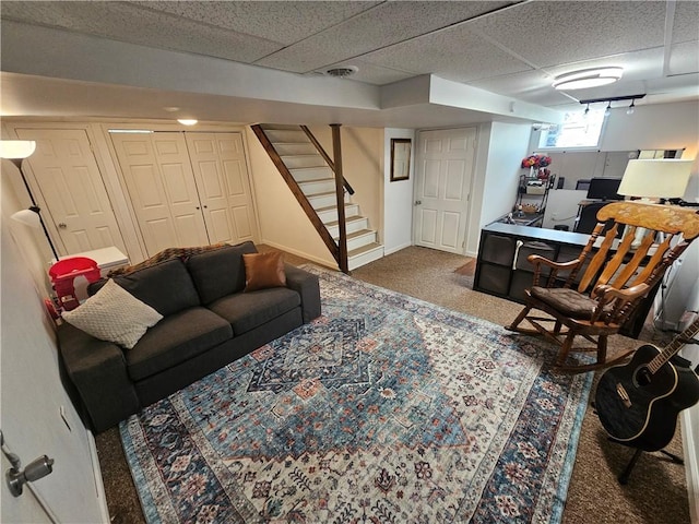1099 Vine St, Coraopolis, PA 15108 - living area with carpet, stairway, and a desk