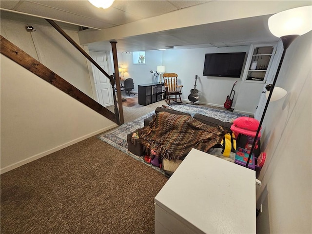 1099 Vine St, Coraopolis, PA 15108 - carpeted living area featuring stairs and baseboards