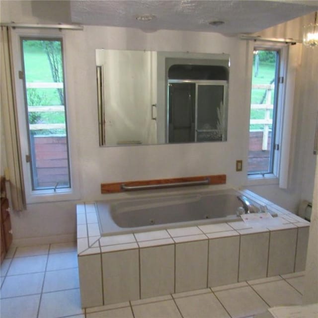 313 Dalton Run Rd, Conemaugh Twp Som, PA 15905 - bathroom featuring a jetted tub, tile patterned flooring, vanity, and a shower with shower door