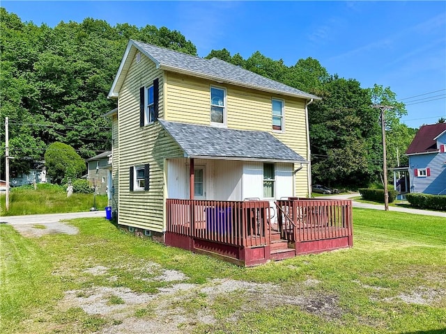 1910 Hamilton St, New Castle/1St, PA 16101 - rear view of property featuring a porch, a lawn, and roof with shingles