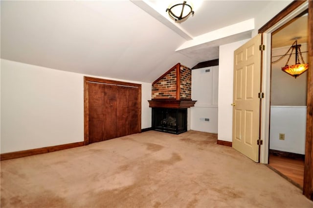 232 Center Ave, Elizabeth Twp/Boro, PA 15037 - additional living space featuring vaulted ceiling, carpet, a fireplace, and baseboards
