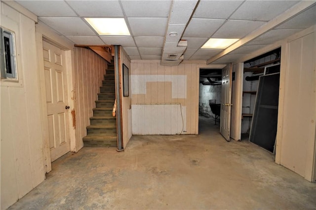 232 Center Ave, Elizabeth Twp/Boro, PA 15037 - below grade area featuring stairs, a paneled ceiling, and wood walls